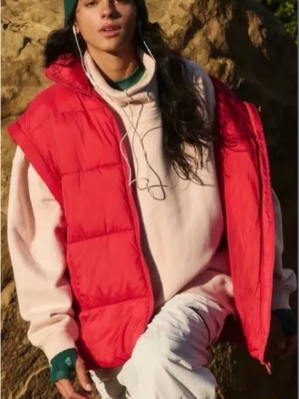 Free People in a bubble Vest IN RED Sz. L NWT